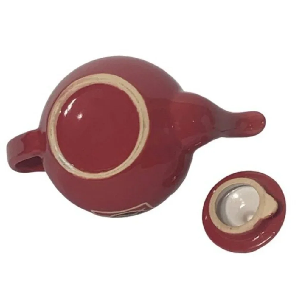 Teapot Vintage Hand Painted Ceramic Multipurpose Mini Earth Tone Rustic Red